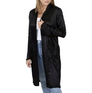 Jaga Blazer Jacket Black Satin Open Front Frayed Hem Size 1 US Size 6